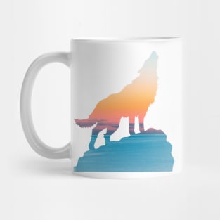 Sunset howling wolf Mug